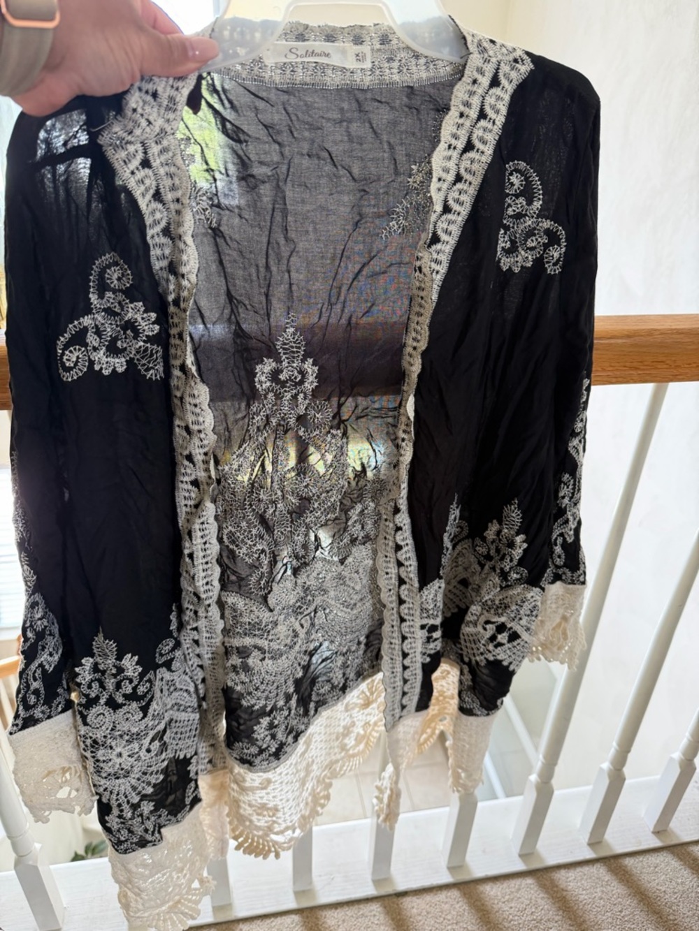 Solitare Black & Cream Crochet and embroidered Cardigan-2x